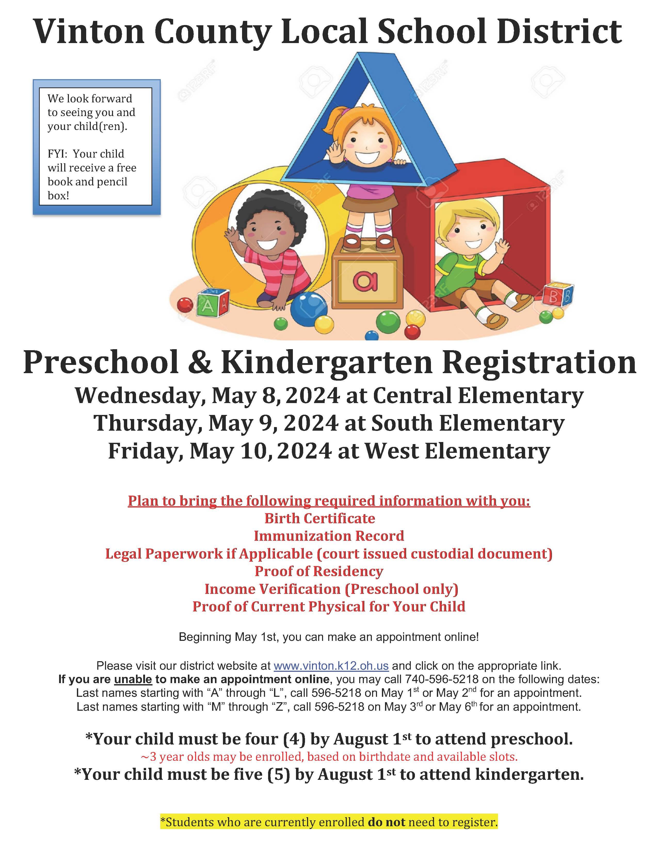 Preschool and Kindergarten Registration Flyer
